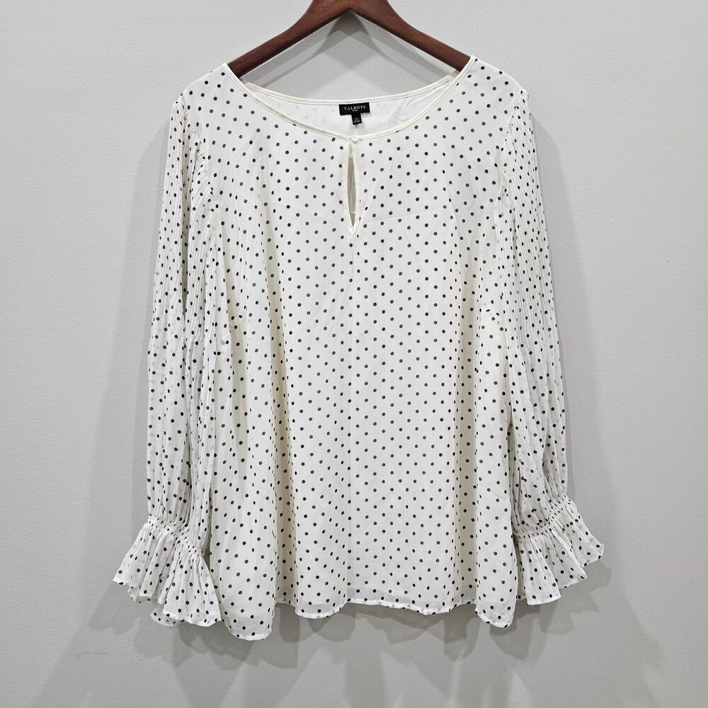 Talbots Womens Polka Dot Blouse Top Plus Size 2X Cream Black Retro Rockabilly